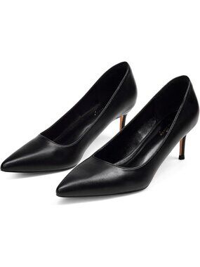 Women's Black Tang Kitten Heel Pumps 2.4 Inch Pointed Toe Sexy Dressy Shoes